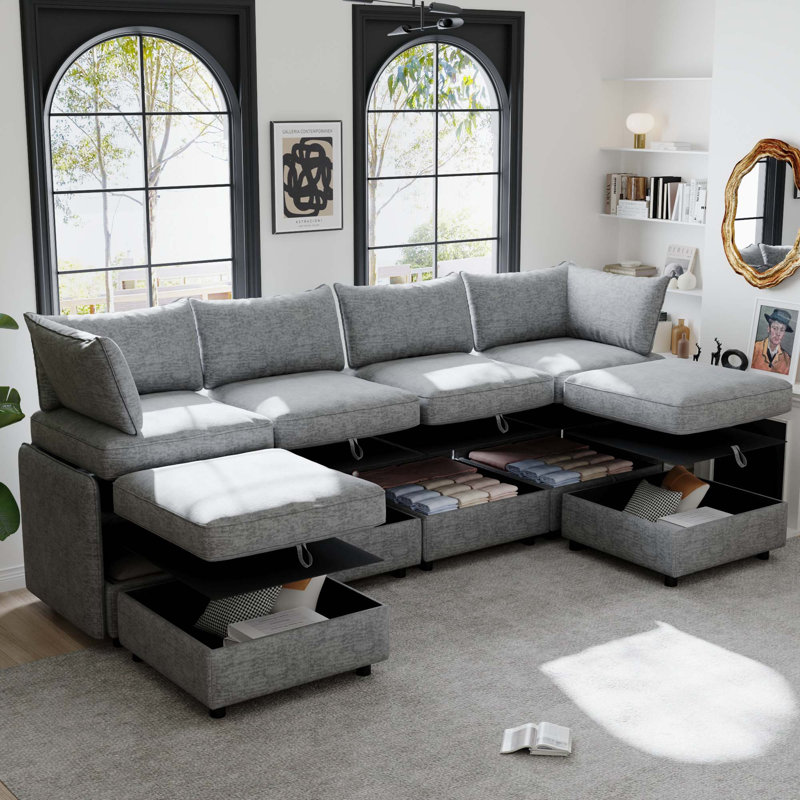 Flexible Modular Sectional Sofa, Gray Fabric