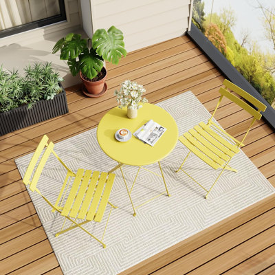 Ensemble de chaises pliantes d'extérieur pour patio, structure en métal, 3 pièces avec 1 table pliante et 2 chaises, conception peu encombrante pour le balcon, le jardin et la vie en plein air