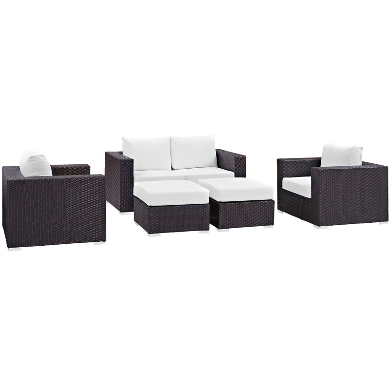 Ensemble de conversation avec canapé en rotin 5 pièces avec coussins Modway Brentwood, Blanc