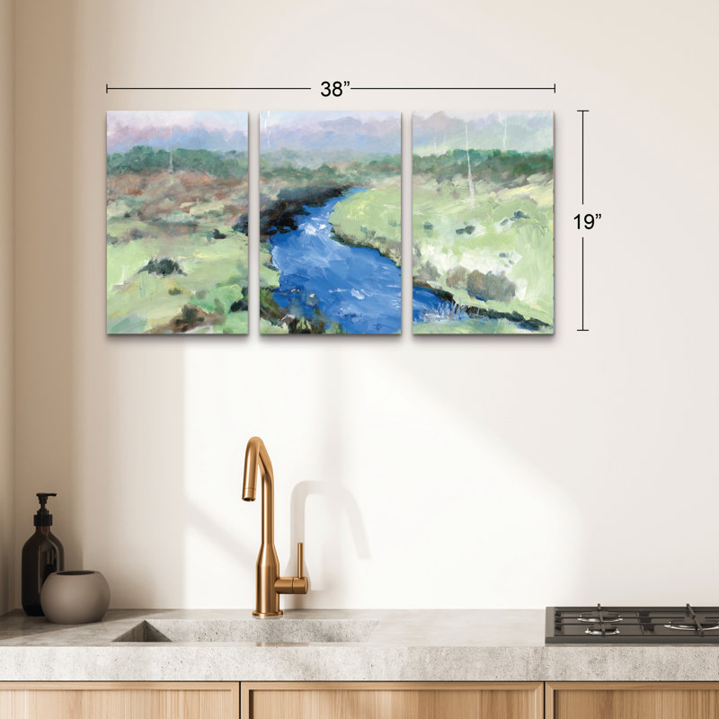 Ensemble de 3 panneaux muraux - Meredith Howse «Iris River», art mural sur toile pour le salon, la chambre à coucher ou le bureau 