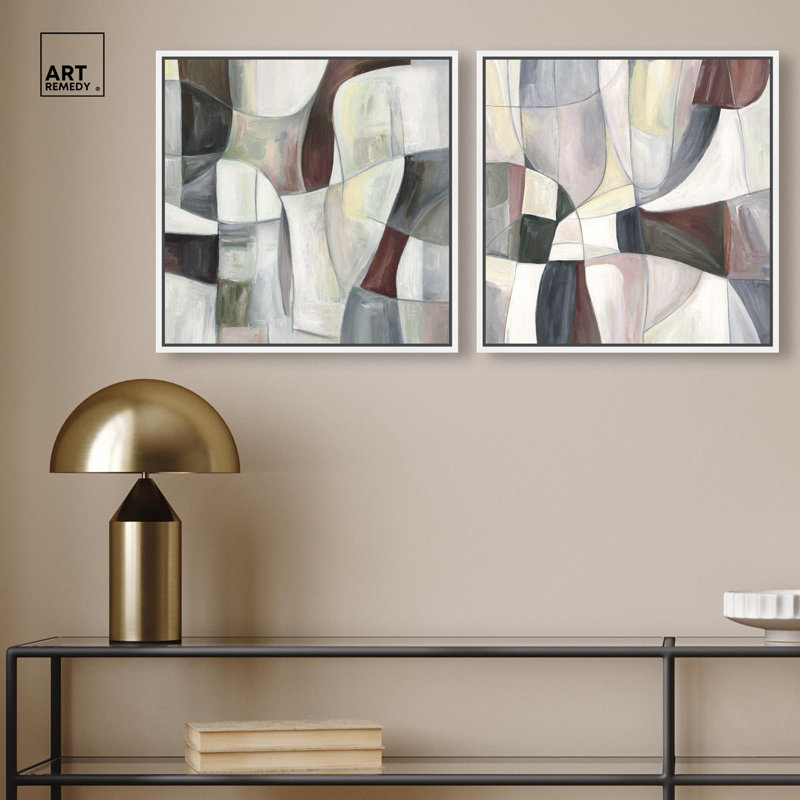 Ensemble de toiles « Shadows in Motion » - Décoration murale bohème dorée par Art Remedy, cadre noir, 30 x 30 cm, Cadre blanc