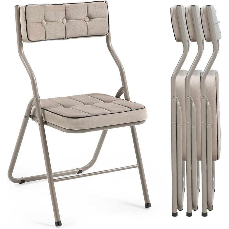 Ensemble de 4 chaises pliantes rembourrées - Chaises de salle à manger rembourrées portables pour les invités, Kaki