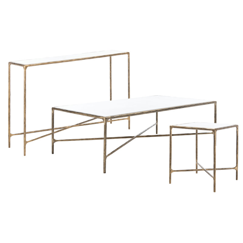 Ensemble de tables basses 3 pièces Evelynn, Laiton, Blanc