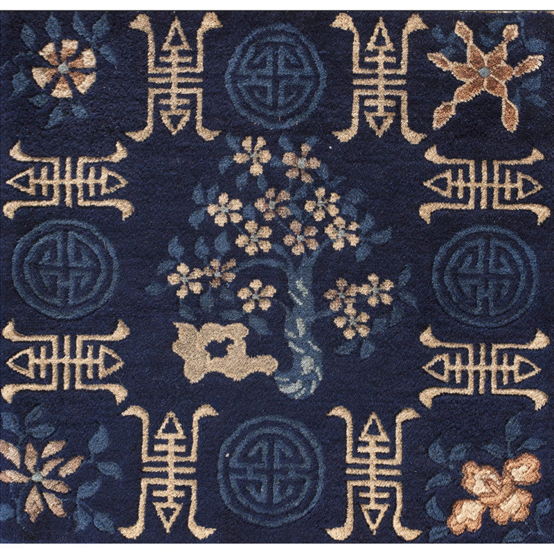 1900s Antique Rectangle Chinese Knotted - Peking Wool Blue Small Scatter Size Rug
