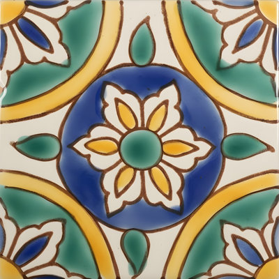 Tuile décorative en céramique 4 po x 4 po granada vert/jaune Mediterranean