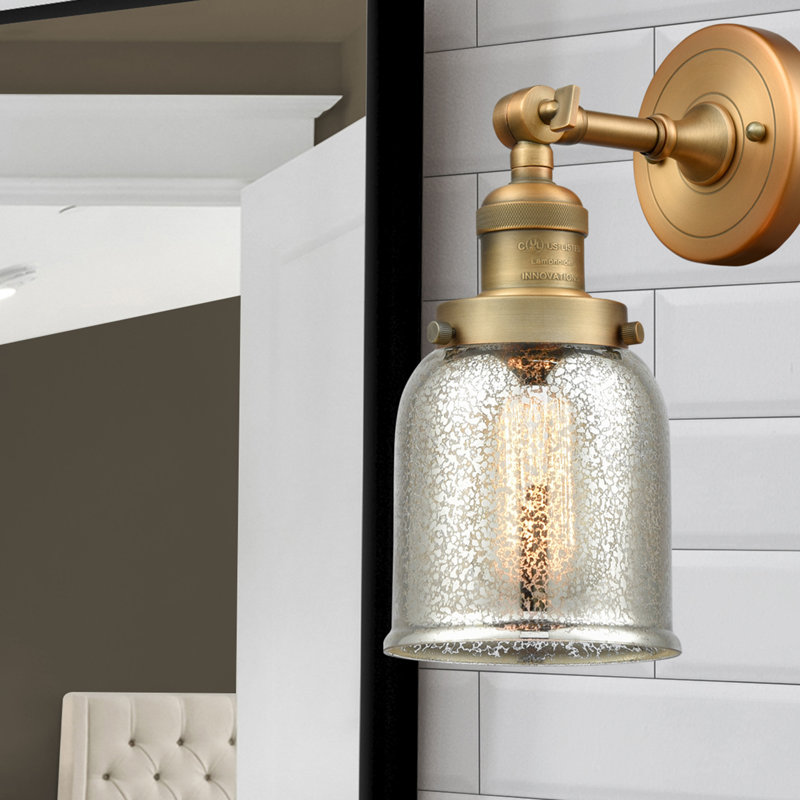 Applique murale 1 lumière 8 po Bell, Ampoule à DEL rétro de 6 watts, Argent mercuré, Laiton brossé