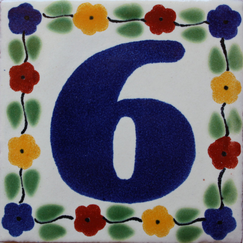 4.2" x 4.2" 2pcs TalaMex Bouquet Talavera Tile Number Six