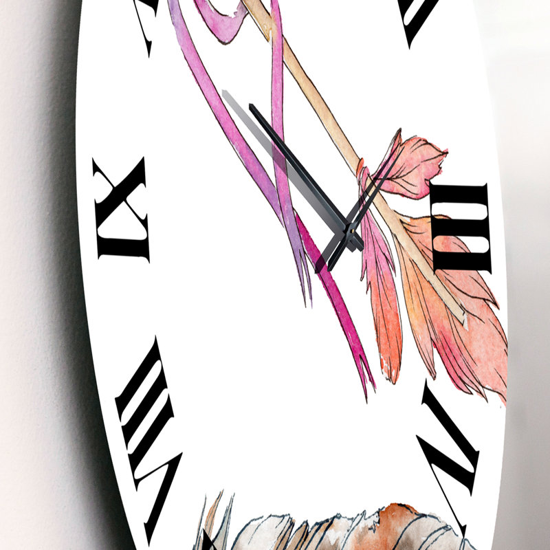 Pink Bird Feather From Wing - Bohemian & Eclectic wall clock, Small