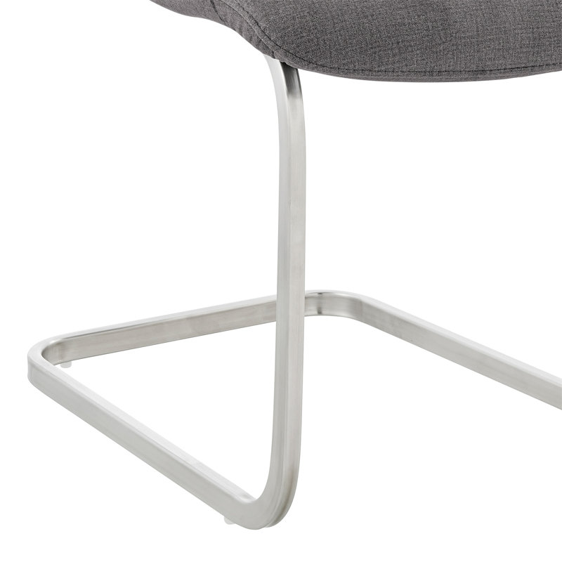 Chaise d'appoint de salle à manger Pacific en tissu gris et finition en acier inoxydable brossé - ensemble de 2