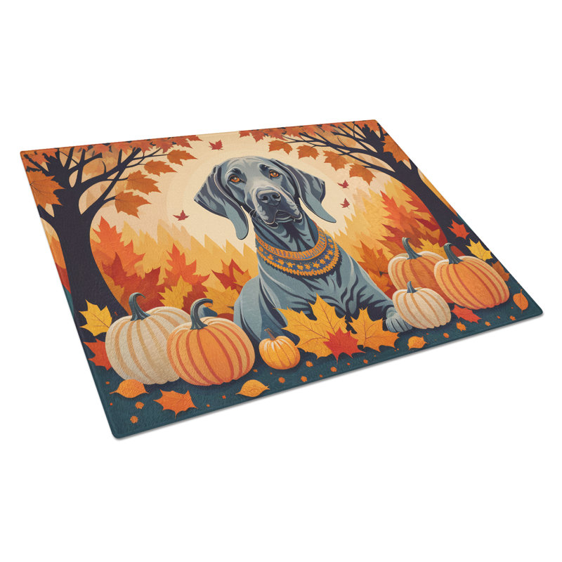 Weimaraner Fall Glass Cutting Board Large