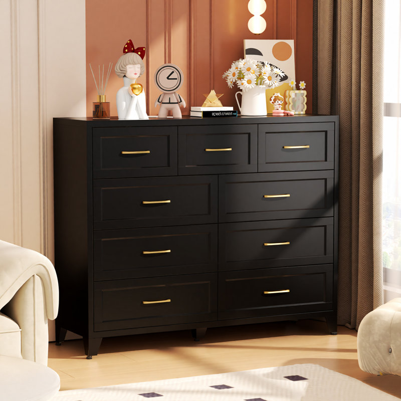 Mikenlee 9 Drawers Metal Modern Dresser, Steel Chest of Drawers for Living Room, Hallway, Bedroom, Black
