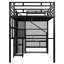 Lit mezzanine en métal noir avec bureau, garde-robe et tablettes de rangement pour économiser de l'espace dans la garde-robe et l'assemblage-1384119307