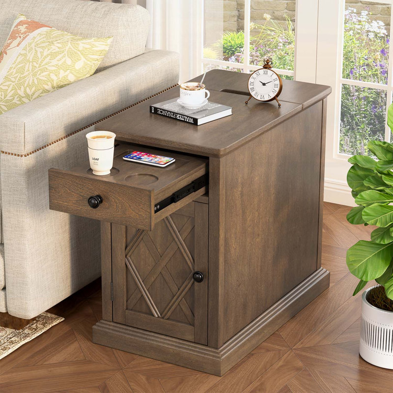 Table de bout de salon avec ports USB, rangement, pour plus de commodité, Brun antique