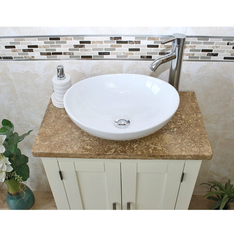 Rodarte 650mm Single Bathroom Vanity with Vessel Ceramic Basin, White, Travertine