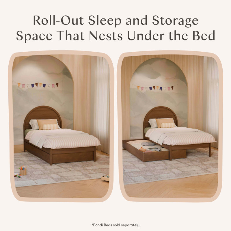 Twin Storage Trundle Bed, Natural Walnut