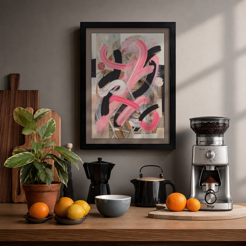 Abstract Pink Gestures Eclectic - Framed Print, Black, A4 - 29.7 x 21.0 cm