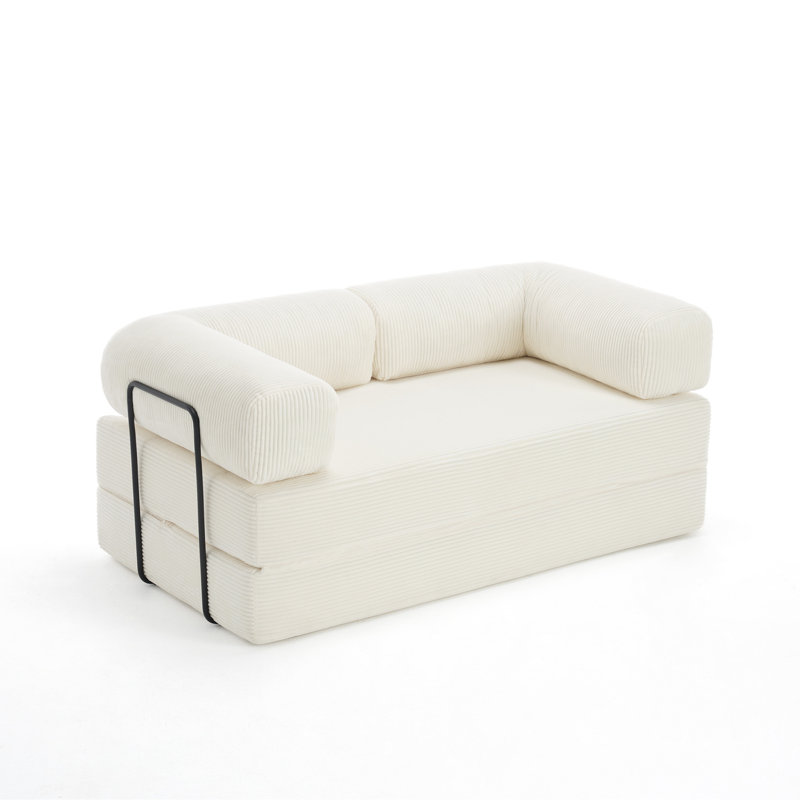 Upholstered Boneless Compression Corduroy Convertible Sleeper Sofa Bed - Foldable Floor Couch With No Assembly, Beige