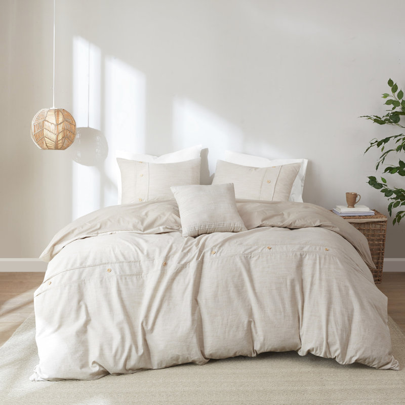 Button Closure Bedding - Organic Cotton, Full/Queen Cotton Comforter Natural, Secure Insert,