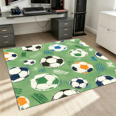 Tapis à motif football, tapis de sol intérieur antidérapant, peluche douce et lavable à la machine pour le salon, la chambre à coucher, la salle de jeux