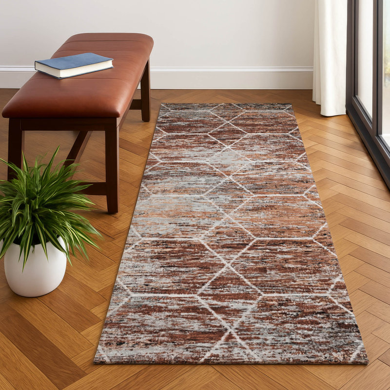 Premium Machine Washable Lubbers AMF1724 Geometric Rug, Runner 2'3" x 7'6"