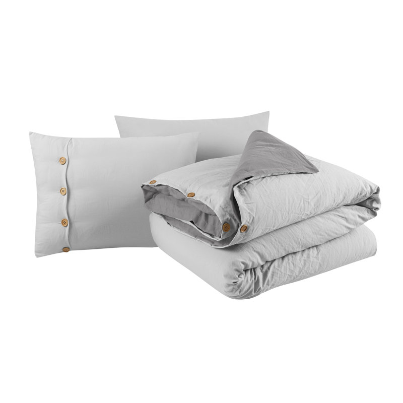 Prewashed Microfiber Reversible Duvet Cover Set, Silver, Full/Queen Duvet Cover + 2 Pillow Case