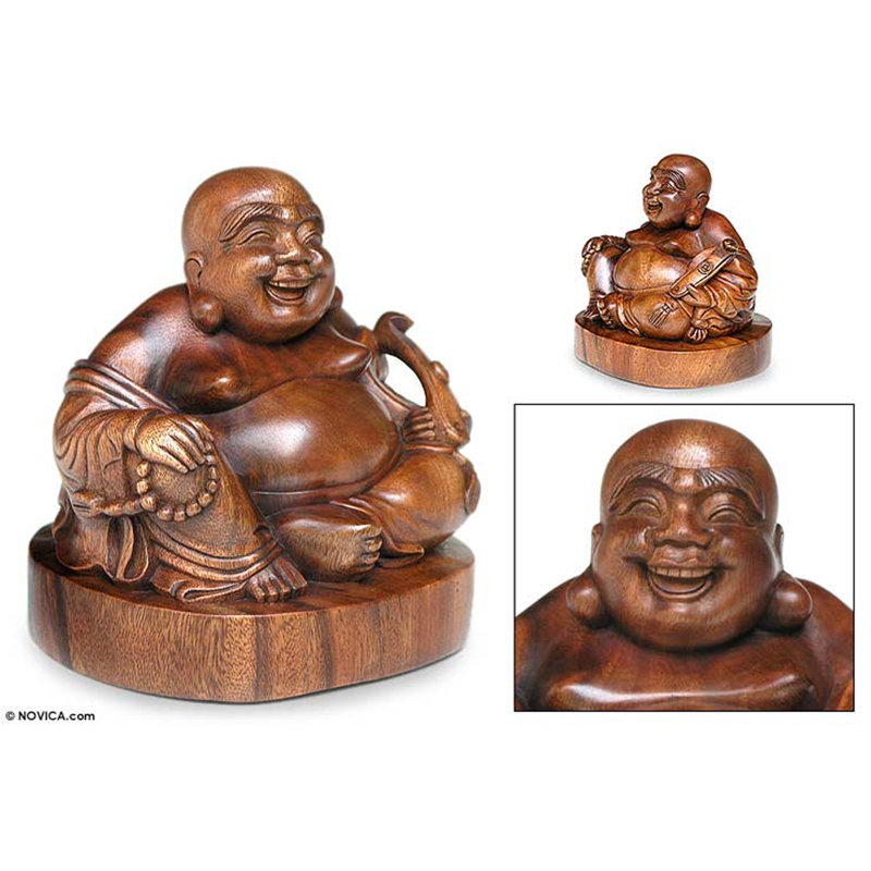 Jovial Buddha Original Wood Figurine
