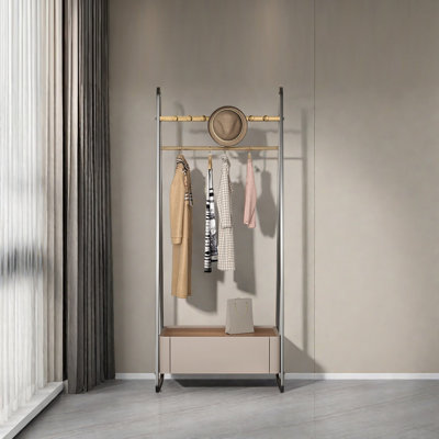 Walnut Wood Wardrobe with Stainless Steel Frame