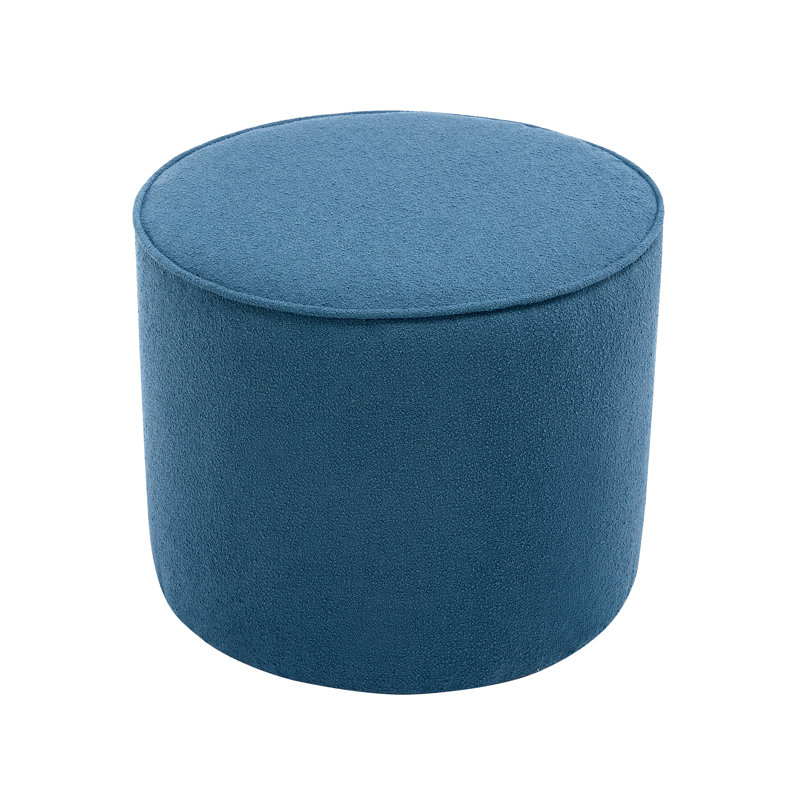 Amarjot Bouclé Fabric Round Ottoman, Blue Polyester Blend