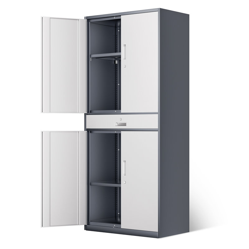 71" Lockable Heavy Duty Metal Storage Cabinet W/ Drawer&Adjustable Shelves, Gray/White