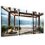 Ensemble de 3 toiles modernes en bois surplombant le lac et les montagnes-567836832