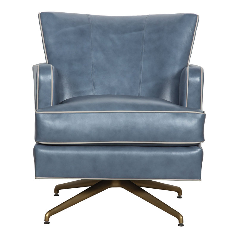Kyle Swivel Armchair, Brushed Brass, 1181 Pearl Genuine Leather