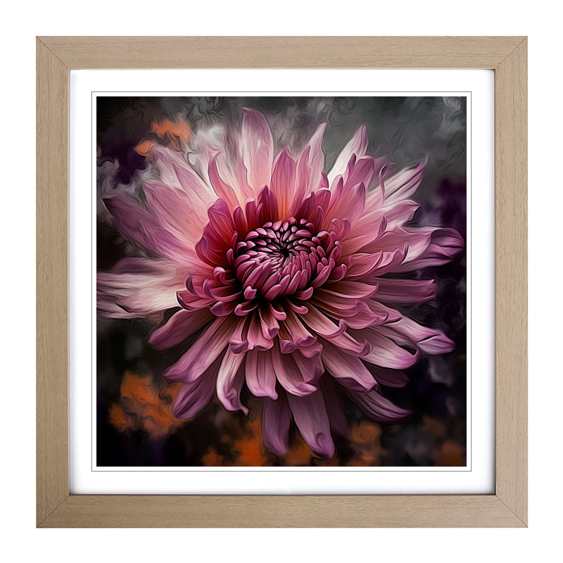Chrysanthemum Surrealism - Single Picture Frame Print on Wood, Oak
