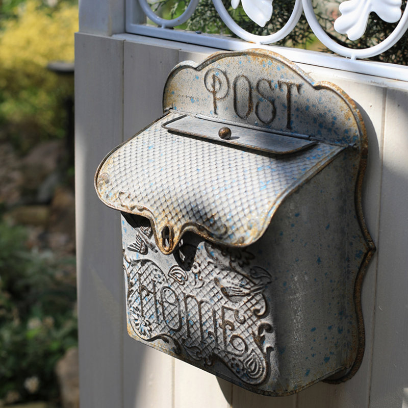Metal Wall Mounted Post Box, Grey, 31.5cm H x 27.4cm W x 9.9cm D