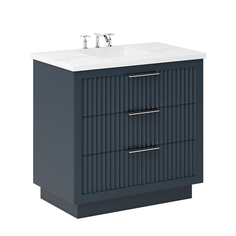 Lecrieú Three-Drawer Single Bath Vanity, Hague Blue, Polished Chrome, 42"