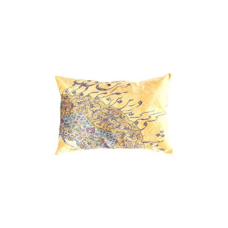 Traditional Calligraphy Velvet Pillow 16'' X 24'' in Blue/Gold