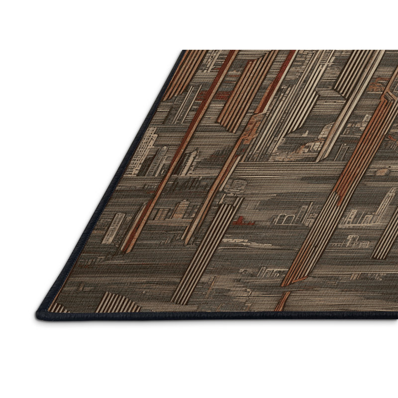 Tapis art déco brun lavable à la machine, Rectangulaire 2 pi x 3 pi