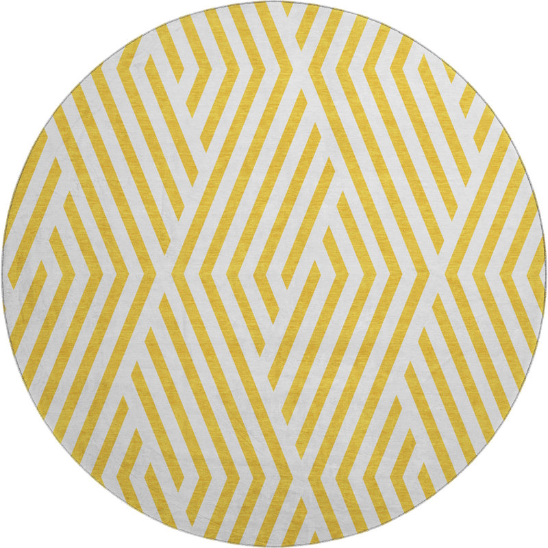 Premium Machine Washable Cerrito AMF550 Yellow Rug, Round 8'