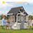 Kids Outdoor Wooden Playhouse with Kitchen Set, Backyard Cottage for Kids with Bench, Chalkboard , Pet Hole, Wooden Mailbox & Flowerpot, Backyard Play House for Boys & Girls Ages 3–8