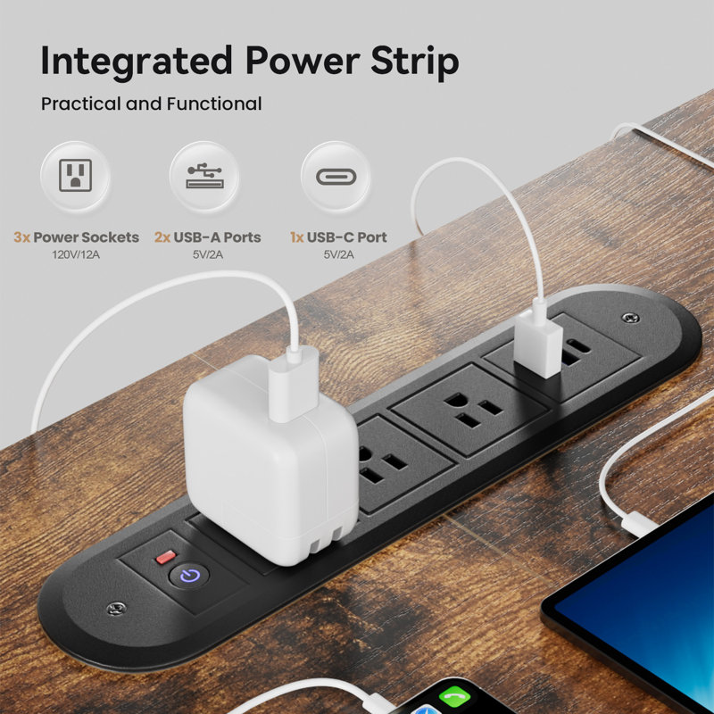 Bureau électrique debout avec prise de courant intégrée et tiroir de rangement, bureau d'ordinateur à hauteur réglable de 63 po x P 31,5 po avec 2 modes de mémoire, bureau assis-debout stable avec station de charge, poste de travail spacieux pour le bureau personnel