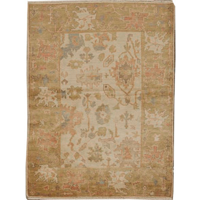 Tapis brun clair et vert noué à la main de haute qualité