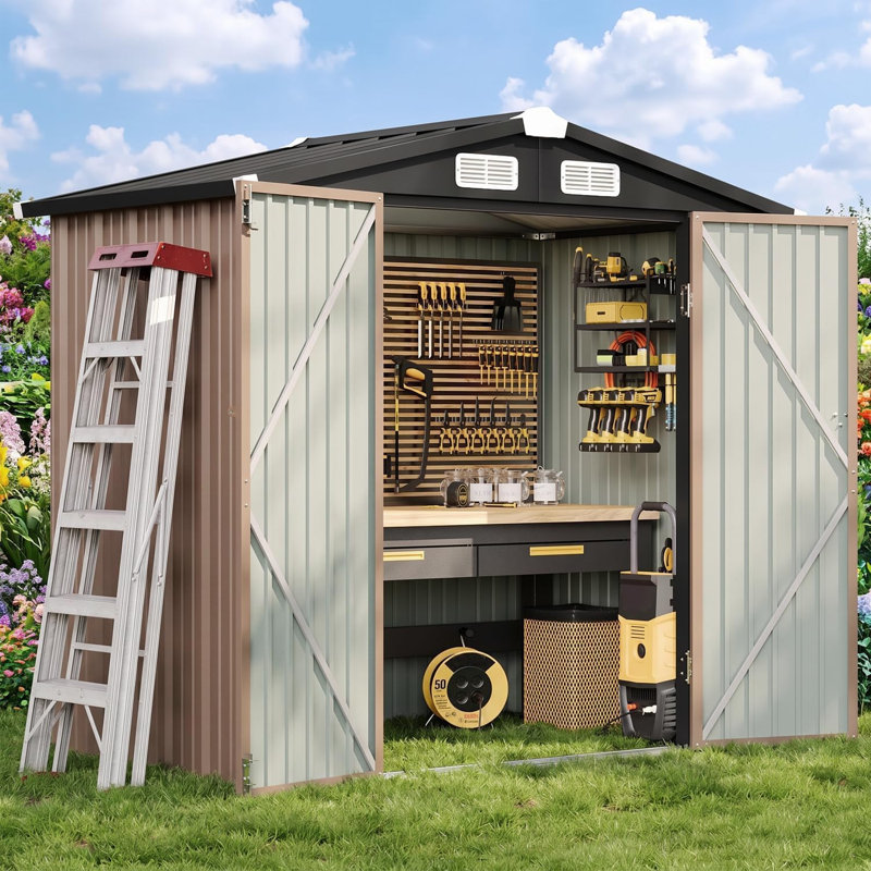 Abri de jardin Decksplore de 1,83 m de large x 1,22 m de profondeur avec abri à outils de jardin en métal verrouillable