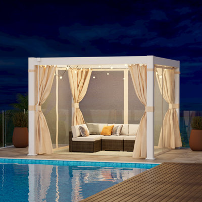 Outdoor  Aluminum Louvred Pergola with Adjustable Roof and Curtains