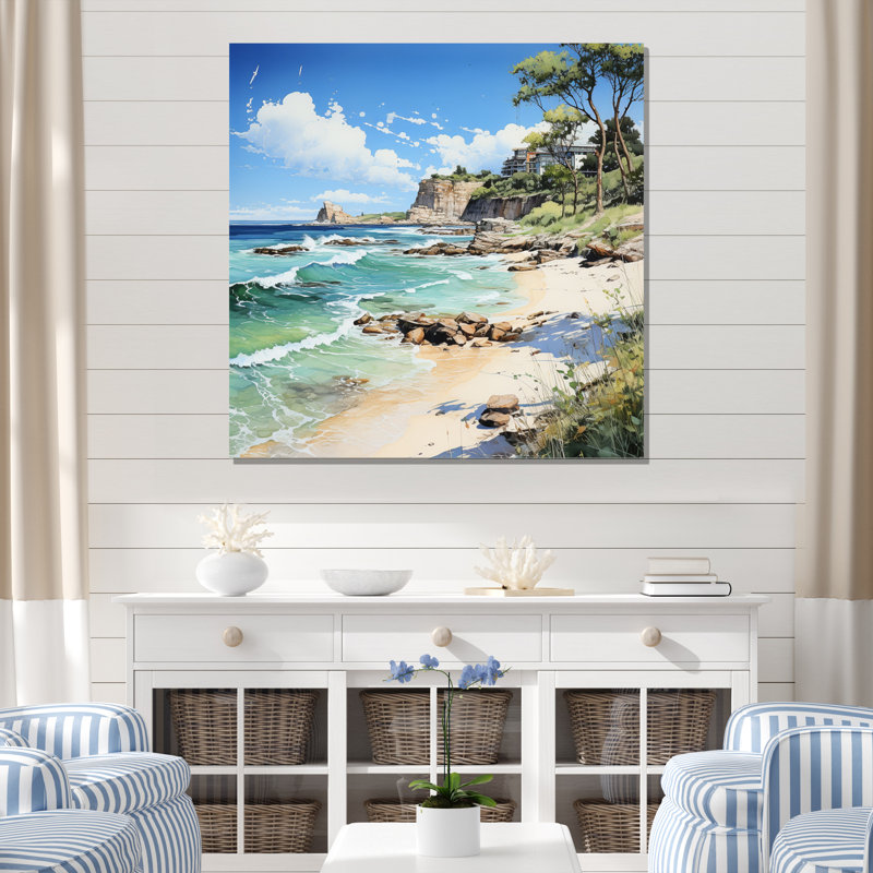 Plage contrastante pointillisme I, H 36 po x l 36 po x P 1,5 po, Toile tendue