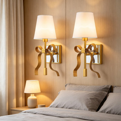 Rechargeable Battery Operated Wall Sconces, Set Of 2, Dimmable With Remote Control, 15 Colors & 3 Color Temperatures, Wireless Bow Design For Bedroom, Living Room, Or Hallway Decor