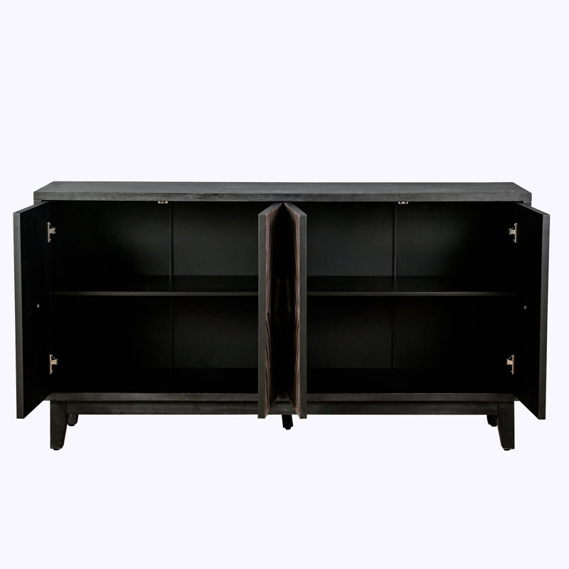 Sideboard Buffet Cabinet Kitchen Storage Cabinet Credenza Accent Console Table With Solid Wood Legs And 4 Convex Pattern Diamond Doors
