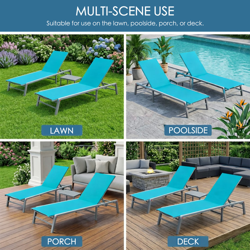 Kozyard Outdoor Foldable Lounge Chair, Aluminum Frame Patio Lounger with 5-Position Adjustable Backrest, Breathable Textilene Fabric, No Assembly Required, Reclining & Full-Flat Poolside Chair