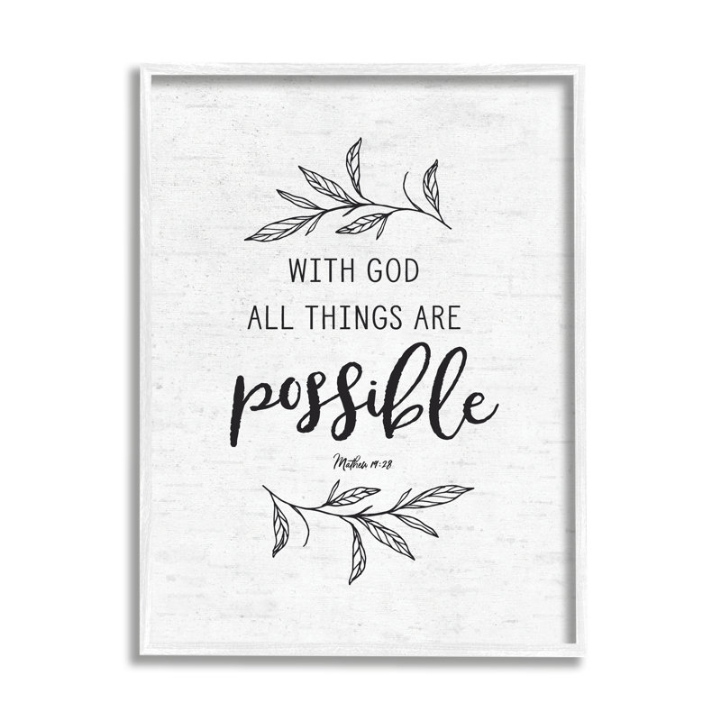 White Framed Motivational Religious Canvas Print with Botanical Quote