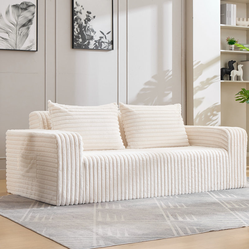 Boneless 76'' Cloud Loveseat Sofa Couch,Boneless Couch with 2 Pillows for Living Room,Small Spaces, Beige