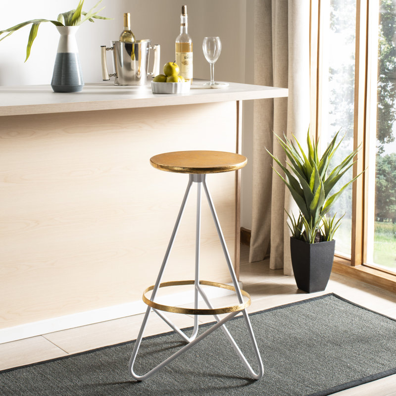 Artemis Counter Stool with Metal Frame, White/Gold