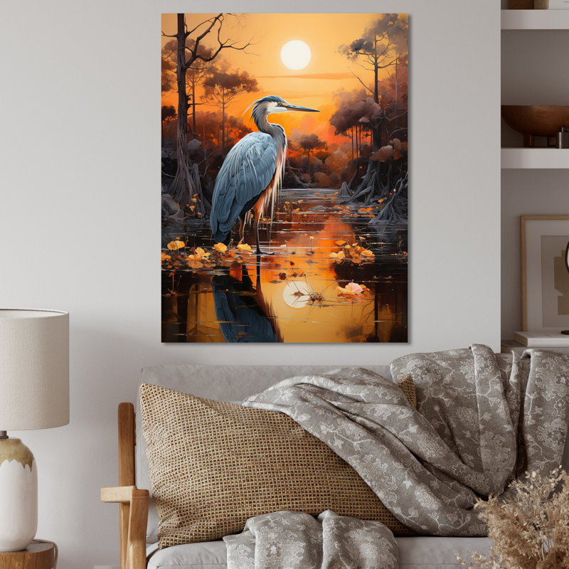 Heron «Silent Waters Pointillism II», reproduction d'art mural en métal, H 20 po x l 12 po x P 1 po